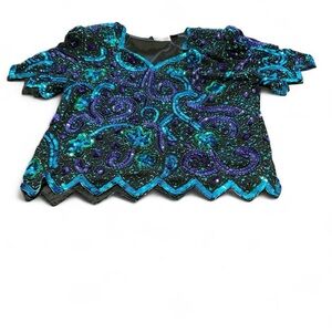Laurence Kazar Sequin Blouse - Black and Blue